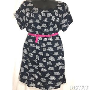 eShakti Plus Size Print Belted Short Dress B6